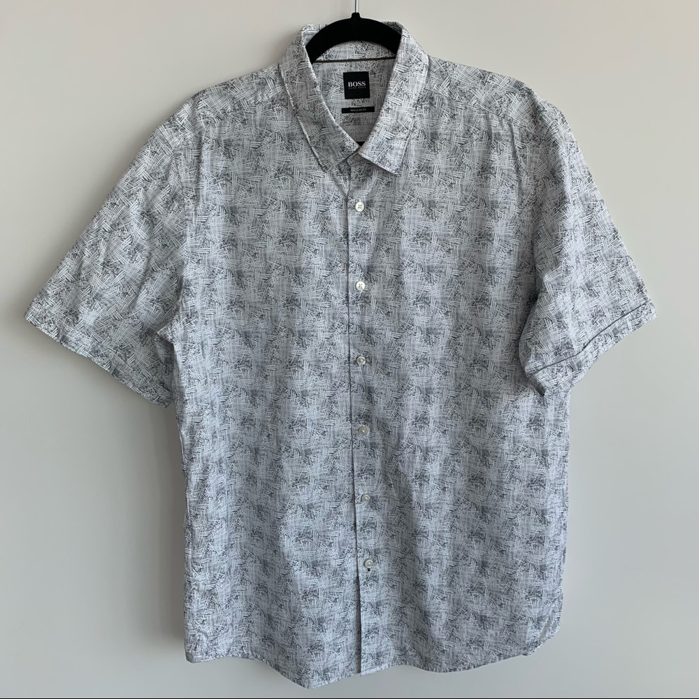 Hugo Boss white/black short sleeve button up shirt